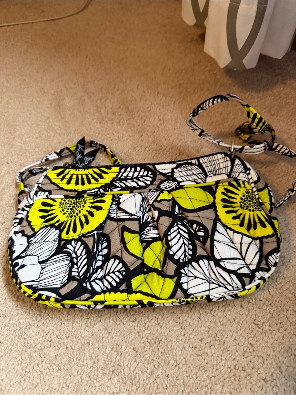 Vera Bradley Floral Quilted Crossbody in Yellow, Black & White